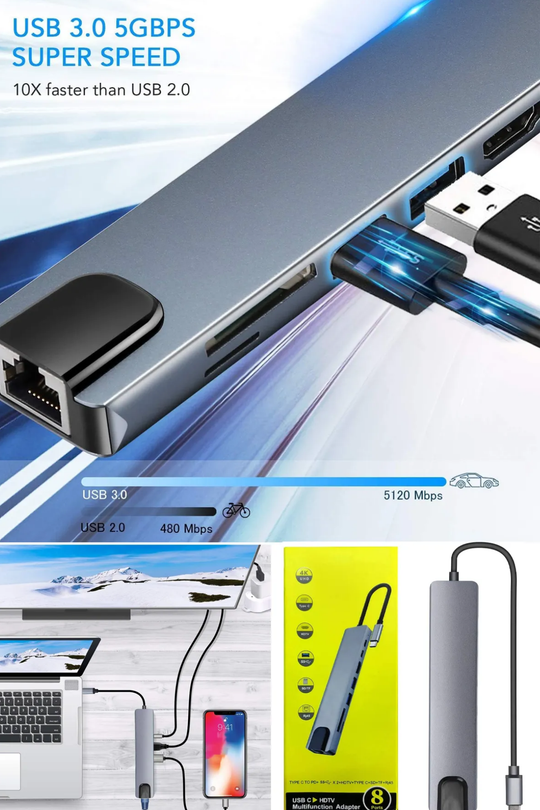 USB-C Hub 8 portlu dönüştürücü